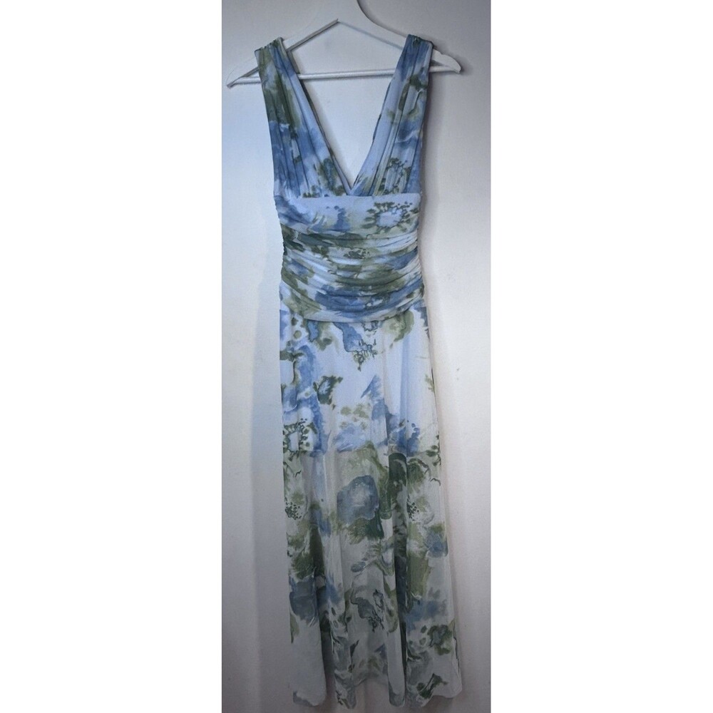 Abercrombie & Fitch Plunge Drop Waist maxi Dress Light Blue And Green Floral XS